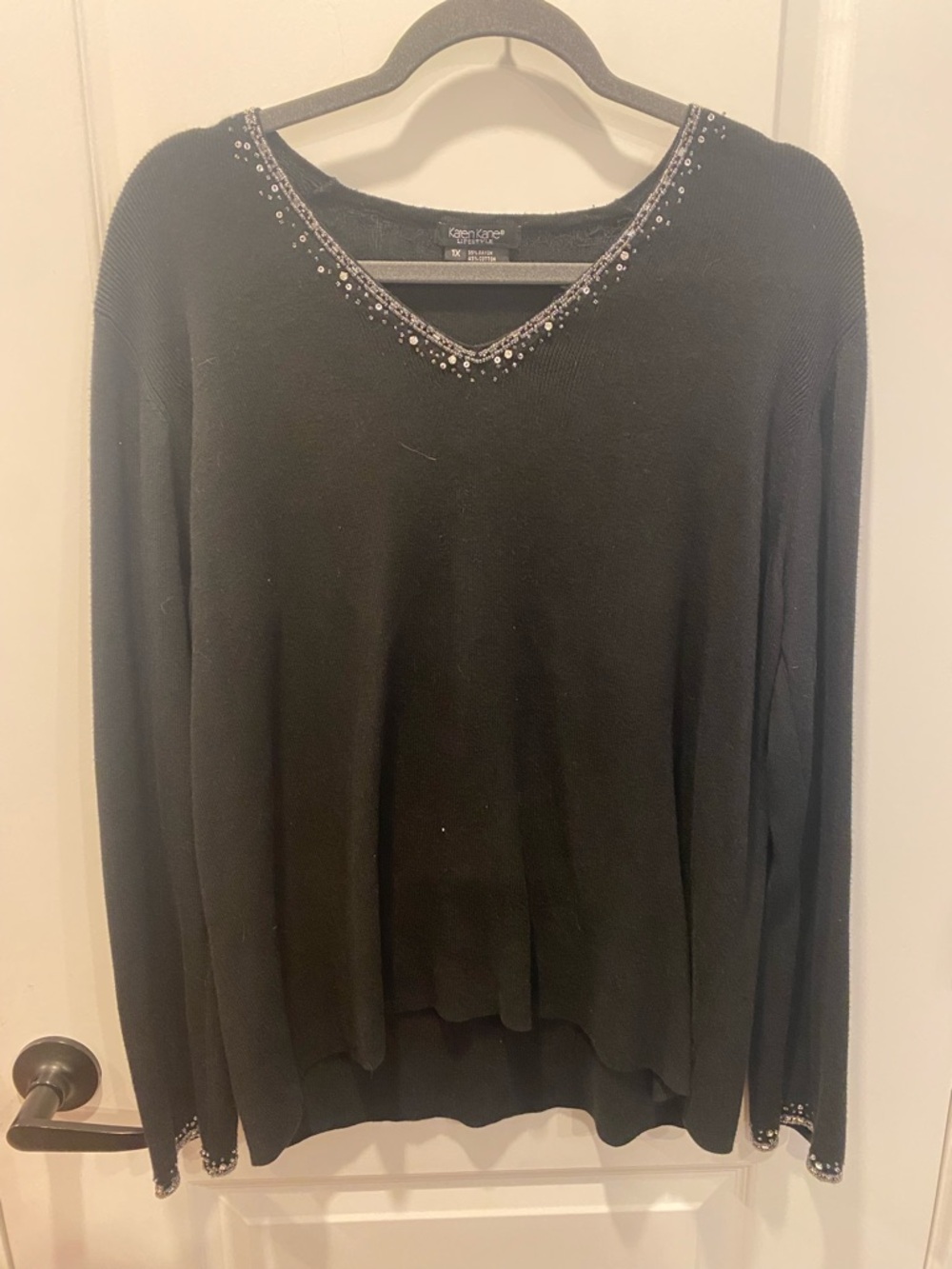 Karen Kane Black V-Neck Sweater with Rhinestone Accent